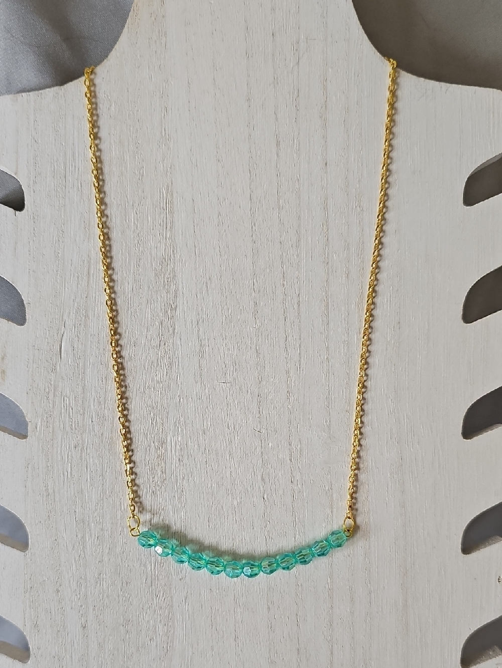 Gold-Tone Necklace with Faceted Aqua Beads